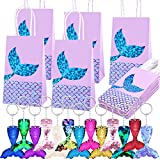 Duufin 26 Pieces Mermaid Party Favors Set Including 13 Packs Mermaid Party Bags Paper Gift Bags and 13 Pcs Mermaid Tail Keychains Flip Sequin Keychains for Mermaid Themed Party