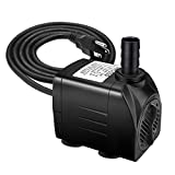 Jhua Water Fountain Pump 300GPH (1200L/H, 21W) Submersible Water Pump, Ultra Quiet Fountain Pumps Submersible Outdoor with 5.9ft Power Cord, 3 Nozzles for Aquarium, Tank, Pond, Statuary, Hydroponics