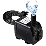 Hzeal Water Pump 300GPH (1200L/H, 21W) Submersible Pump, 48 Hours Dry Burning Fountain Submersible Water Pump for Aquarium Fish Tank Pond Statuary Hydroponics with 5.9ft Power Cord, 3 Nozzle