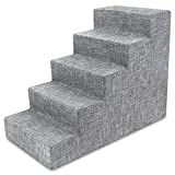 Best Pet Supplies Foam Pet Steps for Small Dogs and Cats, Portable Ramp Stairs for Couch, Sofa, and High Bed Climbing, Non-Slip Balanced Indoor Step Support, Paw Safe - Ash Gray Linen, 5-Step