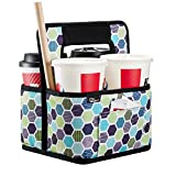 Drink Carrier Reusable Coffee Cup Carrier Bag Water Beer Bottle Holder Bag in Car Padded Beverage Holder Bag with Adjustable Dividers Fits 16-24OZ Coffee Cups Take Out (Green Geometric)