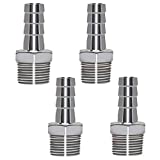 Horiznext 304 Stainless Steel 1/2" Barb Hose to 1/2 NPT Home Brew Pipe Barbed Nipple Fitting. Pack of 4