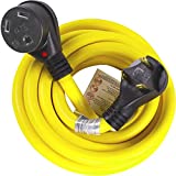 Journeyman-Pro 30A RV Power Extension Cord TT30 (Safety Yellow), Black Grip Handle w/Power Indicator - 15, 25, 50 Feet Length 125V - 30 AMP Charging, TT-30P/TT-30R, ETL Listed (15 Feet)