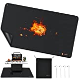 UTEBIT Fire Pit Mat, 74.8" Large Fire Pit Mat with 4 Holes, Premium BBQ Mat for Under BBQ, Fireproof Grill Pad for Fire Pit, Deck Patio Protect Mat to Absorbent Oil Pad,Waterproof, Reusable