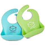 2-Pack Baby Silicone Bibs - Waterproof, Easy Wipe Silicone Bib for Babies, Toddlers - Baby Feeding Bibs with Large Food Catcher Pocket - Travel Bibs for Baby Girl, Boy - Food Grade BPA Free (Cloud Nine)