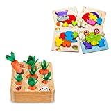 SKYFIELD Wooden Animal Puzzles & Carrot Harvest Game Gifts Toys for Baby Boys Girls 1 2 3 Years Old, Color& Shape Educational Montessori Toys for Toddler 1-3, Great Christmas Gift & Birthday Gift