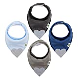 Baby Bandana Teething Bibs with Attached Silicone Teether - Set Of 4 -Solid Blues