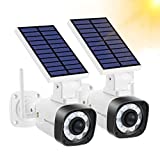 Techage SL669, Solar Battery Powered, Fake Security Camera, Dummy Cameras, Motion-Activated Floodlights, Realistic Look, Easy to Install, IP66 Waterproof, Warning Sticker Included, Pack of 2(White)