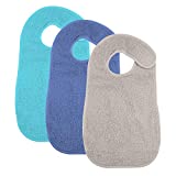 Drestle Baby & Toddler Thick Towel Bib - 3 Pack - 100% Peru Pima Cotton, Very Strong and Thick, yet Absorbent, Comfortable and Soft (Sky Blue, Dark Blue & Grey)