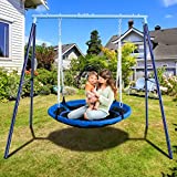 JYGOPLA 500lbs Saucer Swing with Frame, Kids Swing Set for Outdoor Backyard,1 45'' Saucer Tree Swing + 1 Heavy Duty Metal Swing Frame(Blue)