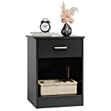 FOTOSOK Nightstand, 2-Tier Side Table with Drawer and Storage Shelf, Bedside Table End Table, Modern Night Stand for Bedroom, Living Room, Home Office, Black