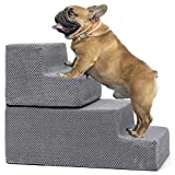 Pet Stairs, Multifunctional Dog Stairs 4-Steps Non-Slip Foldable Foam Dog Steps with Removable Washable Cover for Smaller and Elder Pets-Grey