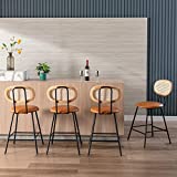Amadi Counter Stools Rattan Back Dining Chair, Indoor Faux Leather Bar Stools Set of 4, Armless Dining Chairs with Rattan Backrest, Modern Metal Counter Height Barstools for Home Whiskey Brown,24"