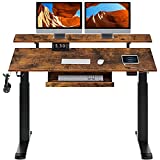 Rolanstar Standing Desk Dual Motor with USB Charging Ports, 47" Adjustable Height Desk with Keyboard Tray and Monitor Shelf, Electric Standing Desk with Double Headphone Hook, Rustic Brown