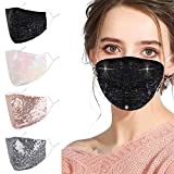 Sparkly Bling Sequin Face Mask for Women Glitter Rhinestone Reusable Breathable Adjustable Washable Cloth Cotton Fashionable Fancy Pink Black Female Lady Adult Unisex Fashion Pretty Facemask Madks