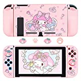 DLseego Cute Rabbit Switch Protective Case Dockable Soft Silicone Shell Shockproof Scratch Resistant Cover Joy Con Skin with 4PCS Lovely Thumb Grips Caps
