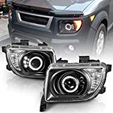 AmeriLite Projector Headlights Halo Black For Honda Element - Passenger and Driver Side