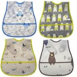 Baby Bib Baby Food Bib Toddler Bibs Baby Bibs Waterproof Baby Bib Infant with Snaps boys bibs for toddlers baby bibs toddler bibs plastic bibs bib with food catcher- 4pcs(Car Puppy Bear)