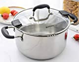 Rorence Stainless Steel Stock Pot with Lid: 6 Quart Stockpot Pasta Pot with Two Side Spouts, capsule Bottom, Strainer Glass Lid