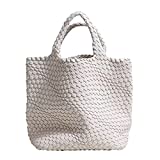 Fashion Woven Bag Shopper Bag Travel Handbags and Purses Women Tote Bag Large Capacity Shoulder Bags (Creamy white)