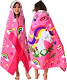 Kids Beach/Pool/Bath Hooded Towel, 30''X50'' Oversized Boys Girls Swim Surf Camping Hood Towel, Absorbent Cotton Cover Up/Poncho/Bathrobe for 3T Toddlers to 12 Years, Unicorn Theme