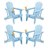 VINGLI Plastic Adirondack Chairs Set of 4, Folding with Cup Holder, Waterproof HDPE Material, Comfortable 380lb Weight Capacity for Outdoor Pool Patio Lounge Chair Lawn Furniture Firepit (Blue)
