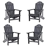 EFURDEN Adirondack Chair Set of 4, Polystyrene, Weather Resistant & Durable Fire Pits Chair for Lawn and Garden, 350 lbs Load Capacity with Easy Assembly (Black, 4 pcs)