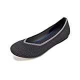 Frank Mully Women's Ballet Flats Round Toe Walking Flats Slip On Work Shoes Knitted Flats Shoes for Woman Soft Lightweight Black