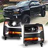 Headlight Assembly Fit for 2016 2017 2018 2019 Chevy Silverado 1500, LED Daytime Running Light Project Design,WOLFSTORM Headlights Assembly for 16-19 Chevy Silverado 1500 Pickup,1 Pair,Black
