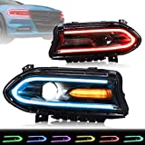 VLAND Projector LED Mutlicolor Headlights Assembly for [Dodge Charger 2015-2020] with Dual Beam Lens DRL Head Lamp,YAA-CHR-2033RGB ( Just Fit Factory Halogen Lamps, Not for Xenon / 2021 Charger )