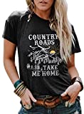 KIMSOONG Country Music Tshirt Women Country Roads Take Me Home Shirt Sunshine Graphic Tee Casual Vintage Tees Top Grey