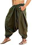 SARJANA HANDICRAFTS Men's Cotton Harem Yoga Baggy Genie Boho Pants (Free Size, Khaki)