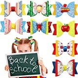 8 Pcs Back to School Hair Bow Alligator Clips for Hair Clips for Girls Hair Accessories Boutique Kindergarten Grosgrain Ribbon Hairbows First Day of School Hair Bow Clips, 8 Styles