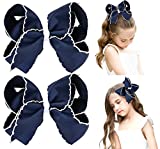 DEEKA 2 PCS 6" Moonstitch Hair Bows Large Grosgrain Ribbon Bows for Toddlers Girls Hair Accessories for Little Teen Toddler Girls -Navy/White
