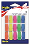 Helix Pencil Cap Latex Free Erasers, Assorted Colors, Pack of 15 (37158)