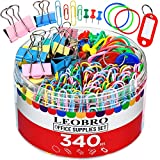 Binder Clips Paper Clips, 340PCS Colored Office Clips Set, Paperclips, Paper Clamps, Mini Binder, Chip Clips, Rubber Bands, Push Pin Thumb Tacks, Key Tag, Cute Classroom Teacher School Office Supplies