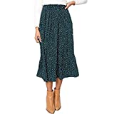 Exlura Womens High Waist Polka Dot Pleated Skirt Midi Swing Skirt with Pockets Green X-Large