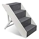 Arf Pets Wood Dog Stairs, 4 Levels Height Adjustment Wide Pet Steps, Foldable, White