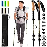 Foxelli Trekking Poles  2-pc Pack Collapsible Lightweight Hiking Poles, Strong Aircraft Aluminum Adjustable Walking Sticks with Natural Cork Grips and 4 Season All Terrain Accessories