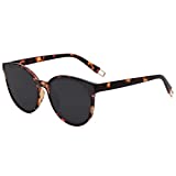 SOJOS Fashion Round Sunglasses for Women Men Oversized Vintage Shades SJ2057, Tortoise/Grey