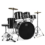 Best Choice Products 5-Piece Full Size Complete Adult Drum Set w/Cymbal Stands, Stool, Drum Pedal, Sticks, Floor Tom (Black)