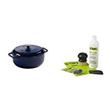 Lodge Enameled Dutch Oven, 6 Qt, Indigo & Enameled Cast Iron and Stoneware Care Kit, 12 oz