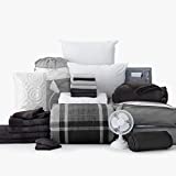 OCM College Dorm Room 27-Piece Varsity Pak | Twin XL | Comforter, Sheets, Pad, Topper, Towels, Organization, Storage & More | Wonderland Gray | Oversized Plaid in Black & Gray