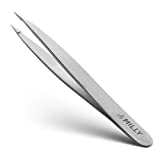 Pointed Tweezers - Stainless Steel - Perfectly Aligned Hand-Filed Point Tip Precision Tweezers - Tweezers for Ingrown Hair, Eyebrows, Facial Hair, Splinters, Glass Removal - Silver