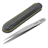 GERMANIKURE Professional Needle Pointed Tweezers - FINOX Stainless Steel in Leather Case - Ethically made in Solingen Germany - 4405