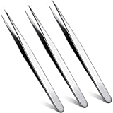 3 Pieces Straight Pointed Tip Tweezers Isolating Tweezers Eyelash Extensions Tweezers Lash Tweezers Pointed Blackhead Remover Precision Eyebrow Splinter (Classic Style,5.31 Inch)