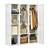 Tangkula Portable Wardrobe Closet, Foldable Clothes Organizer w/Cubby Storage, Hanging Rods, Magnet Doors, Safe Material, Easy Assemble Clothing Storage, Folding Bedroom Armoire (12 Cubbies & 2 rods)