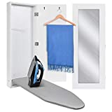 Ivation Wall-Mounted Ironing Board Cabinet, Foldable Ironing Storage Station for Home, Apartment & Small Spaces, Easy-Release Lever, with Miror Door, White