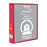 BAZIC 3 Ring Binder 1" Economy View Binders Organizer - Red, Round Ring, Hold 175 Sheets Paper, for School Office Home, 1-Count
