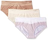 Warner's Women's Blissful Benefits No Muffin Top 3 Pack Hipster Panties, Pearled Ivory/Toasted Almond/Body Tone Mosaic Print, L